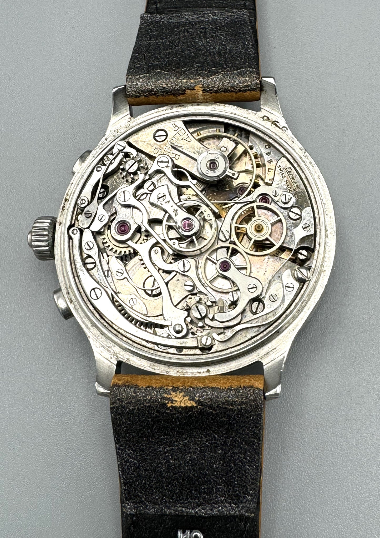 Eberhard 1940s, Oversized Manufacture Grade Split Second Chronograph, Gilt Dial, Stepped Case RARE