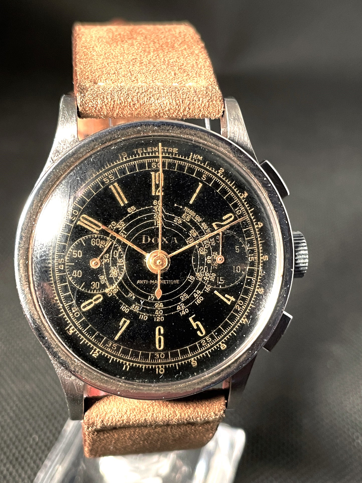 Doxa Rare 38mm Doxa Antimagnetic Chronograph, Snail Gilt Dial, Unpolished 38mm circa 1940s