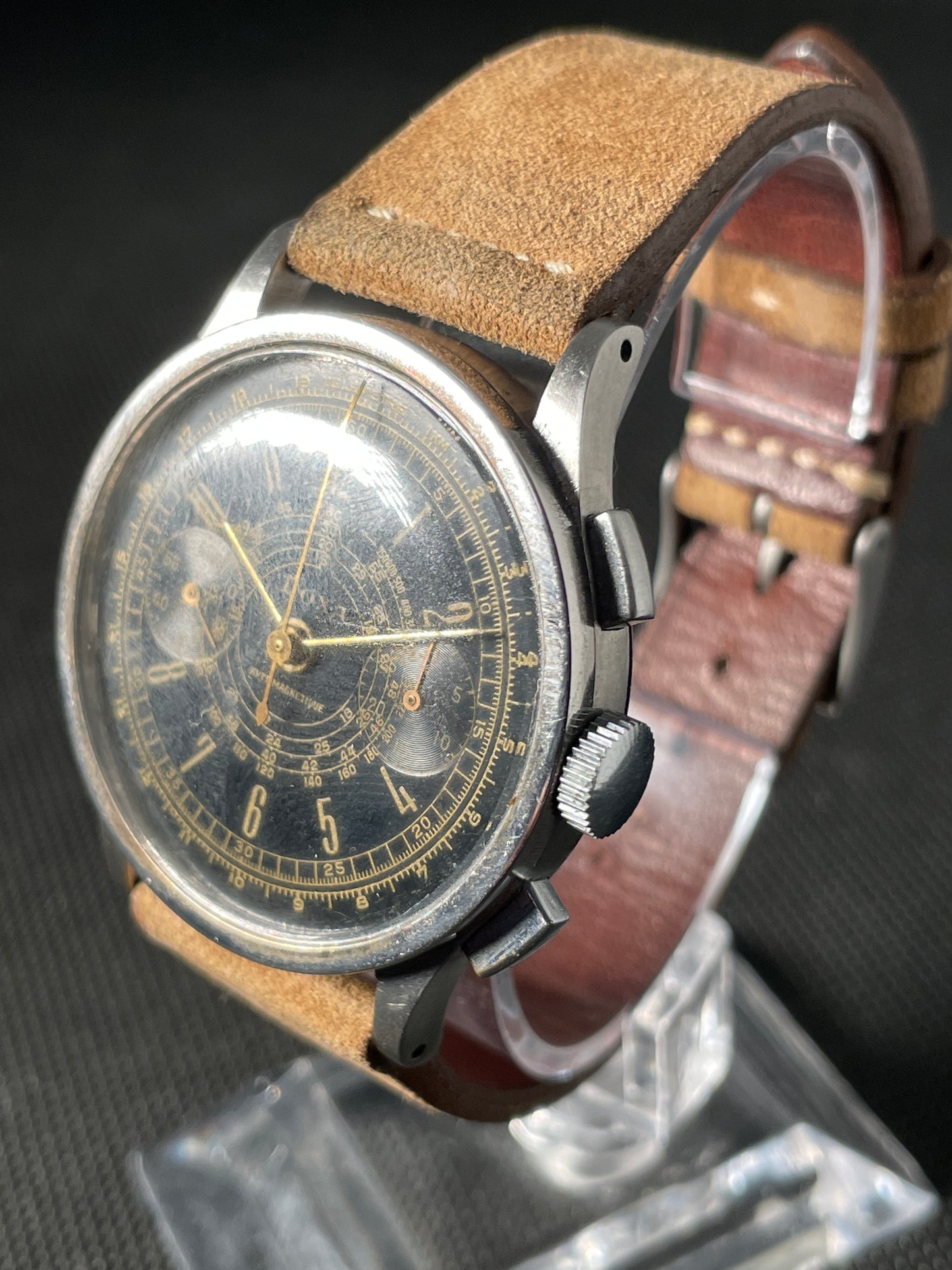 Doxa Rare 38mm Doxa Antimagnetic Chronograph, Snail Gilt Dial, Unpolished 38mm circa 1940s