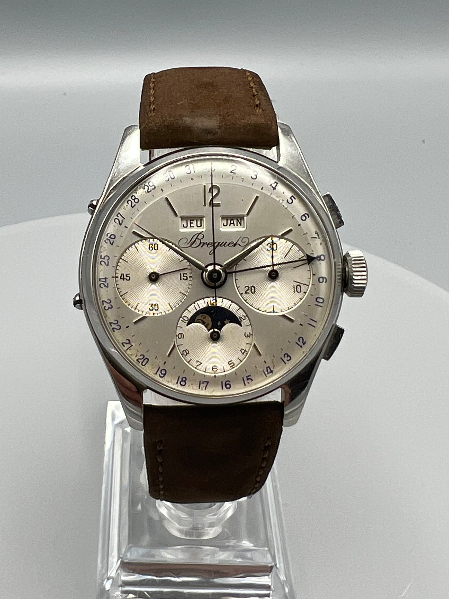 Breguet, Chrono Date, Exceedingly Rare Stainless Steel Triple Calendar Chronograph Moon Phase, circa 1967