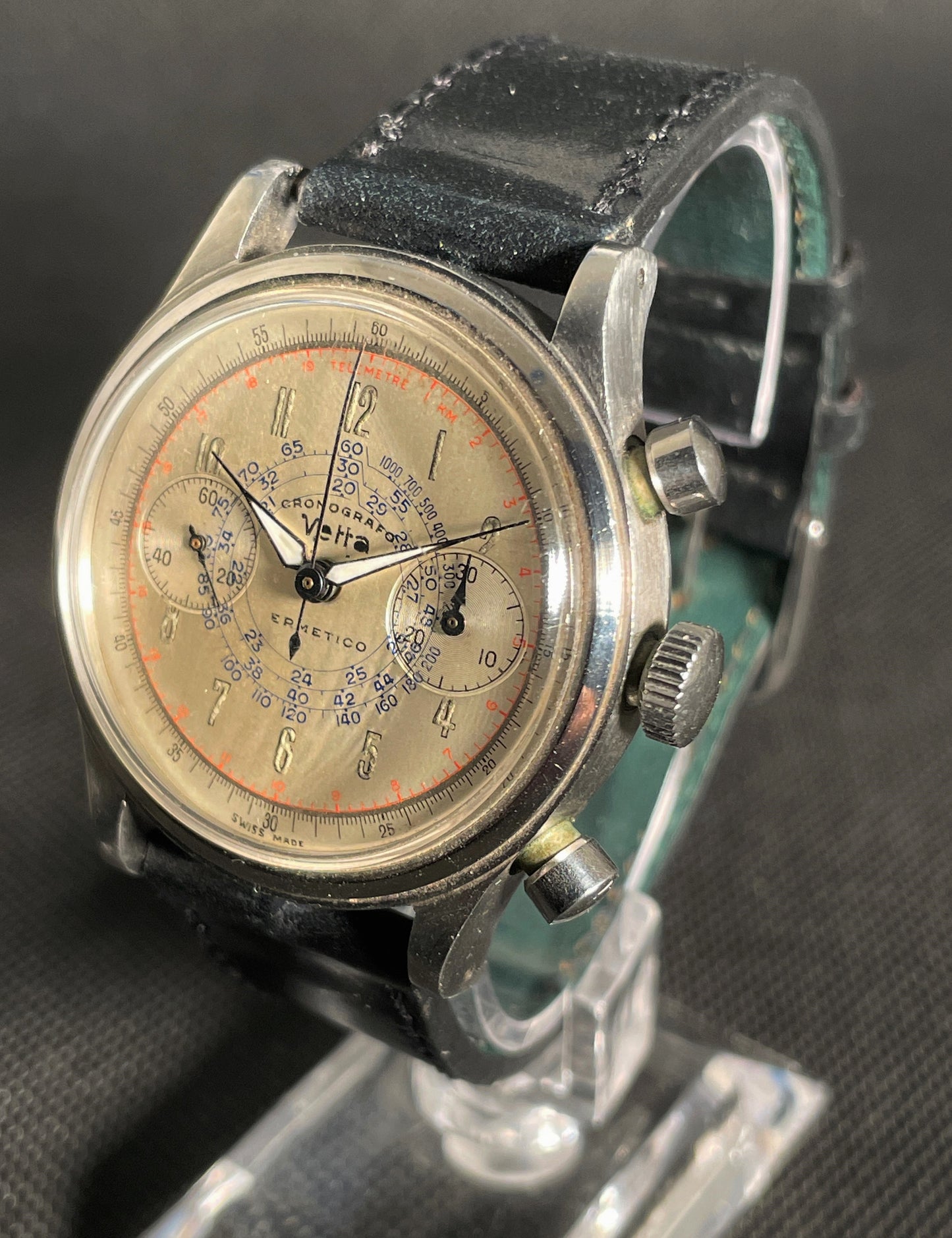 Vetta Ermetico Cronografo Multi Scale “Snail” Dial, 38mm, Circa 1940s