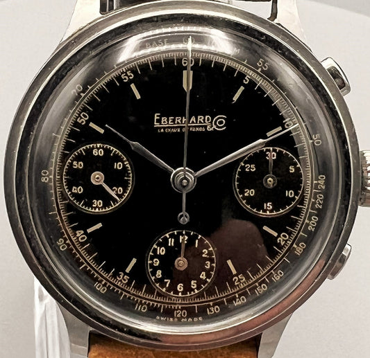 Eberhard 1940s, Oversized Manufacture Grade Split Second Chronograph, Gilt Dial, Stepped Case RARE