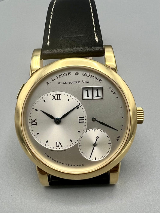 A Lange and Sohne Lange 1 101.022 18K Yellow Gold Blue Hands Silver Dial, Early 2000s