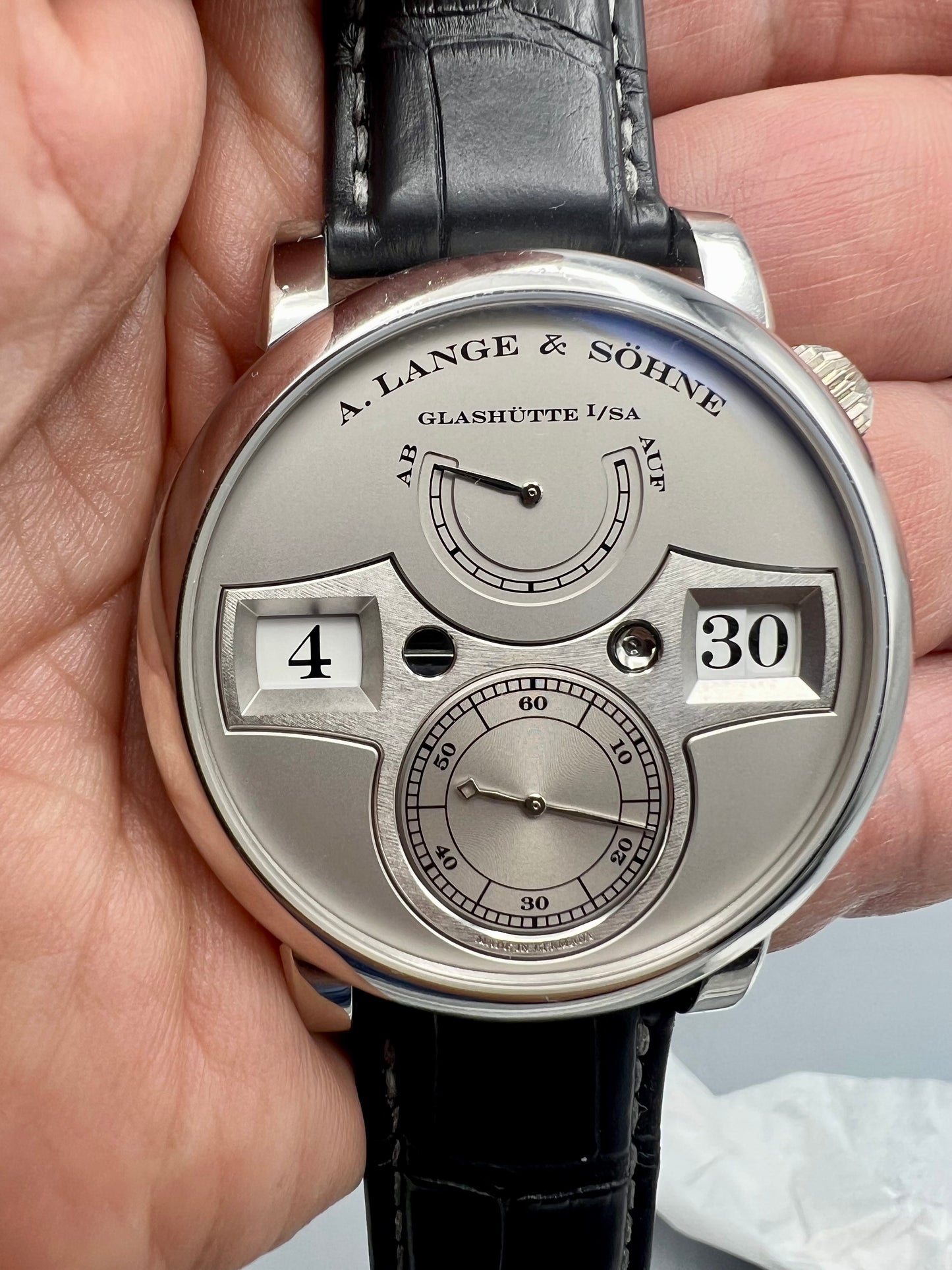 A Lange & Sohne Ref 140.025 Platinum Limited Edition of 200 Zeitwerk, Mint Condition, Full Set