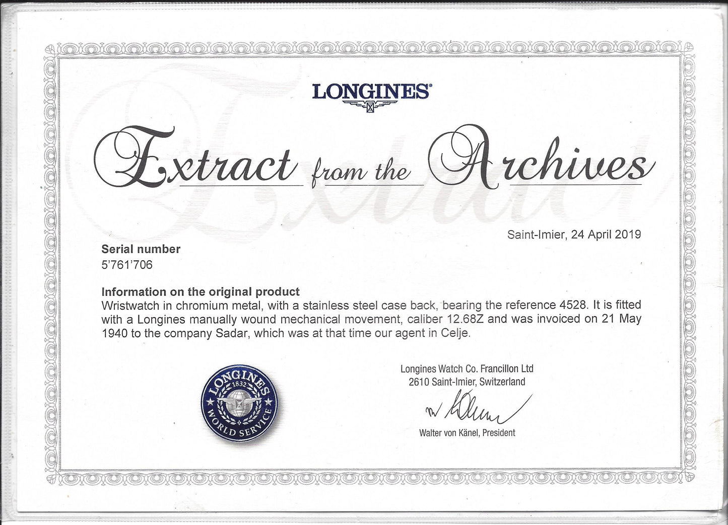 Longines Ref 4528 37.5 mm Gilt Dial 1940