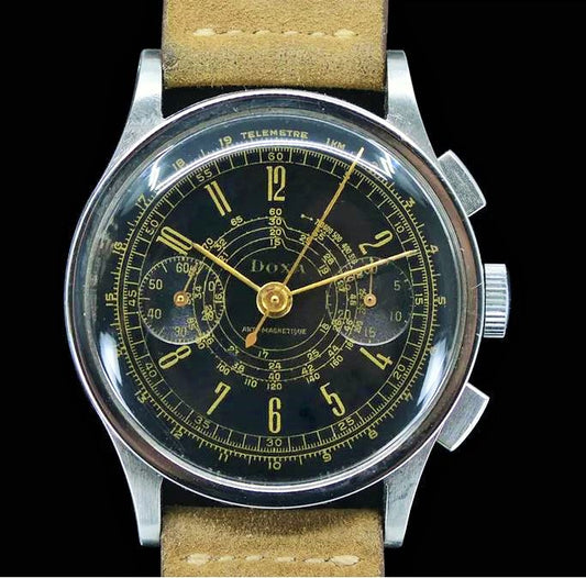 Doxa Rare 38mm Doxa Antimagnetic Chronograph, Snail Gilt Dial, Unpolished 38mm circa 1940s