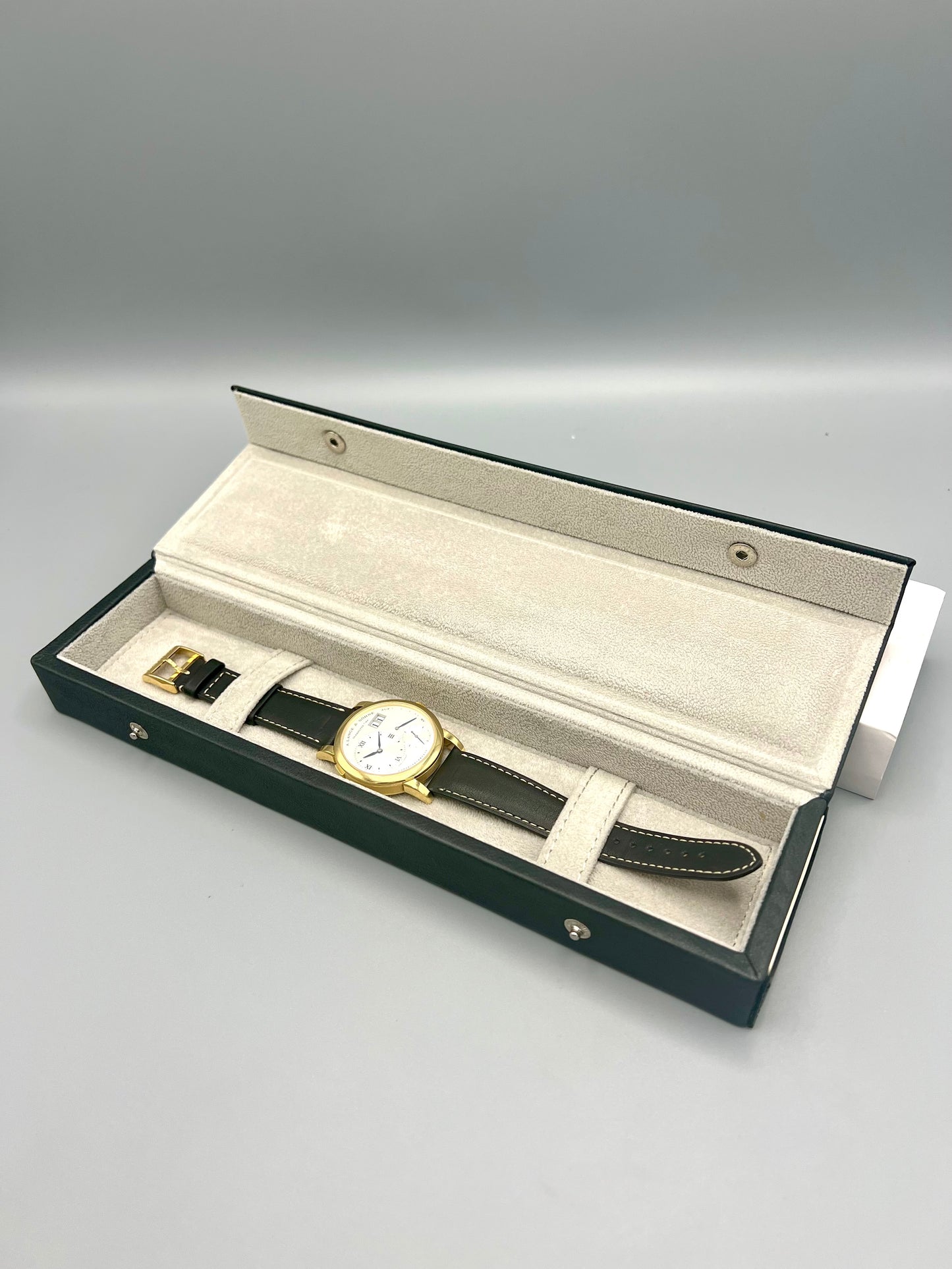 A Lange and Sohne Lange 1 101.022 18K Yellow Gold Blue Hands Silver Dial, Early 2000s