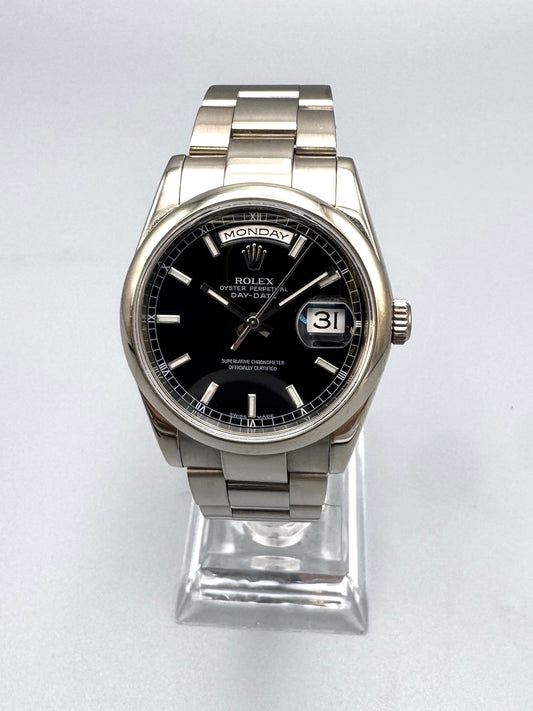 Rolex Day-Date reference 118209 White Gold, Black Dial, 36mm Full Set, Rolex Certified
