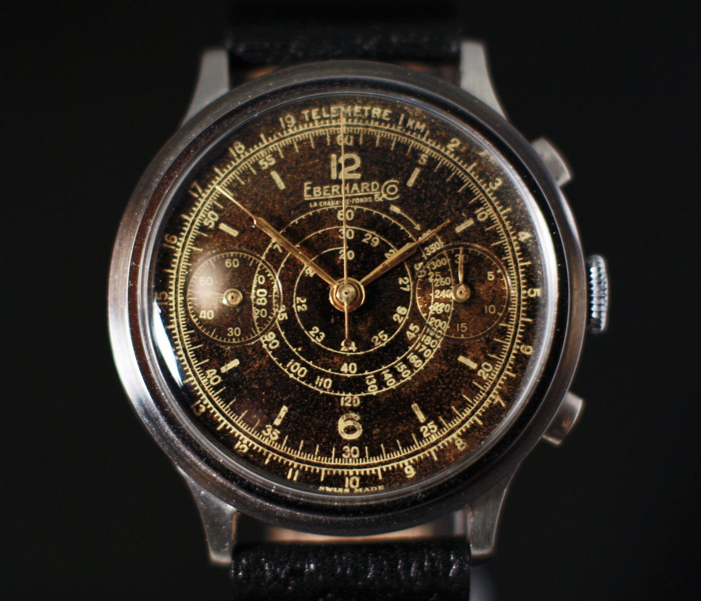 Eberhard Vintage 40mm Step-case Chronograph, Tropical Gilt Dial, circa 1940