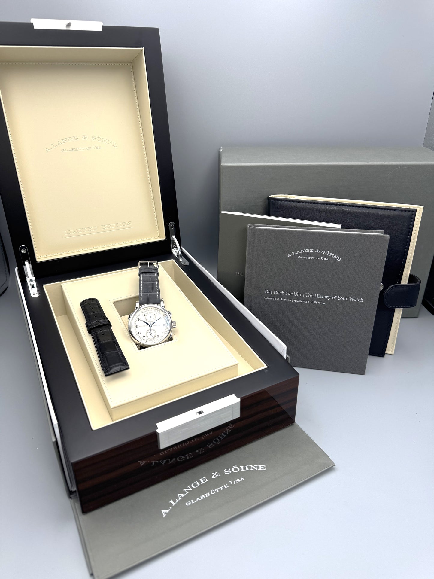 A Lange & Sohne 1815 Rattrapante Ref 425.025 Platinum Limited Edition of 200 Unused