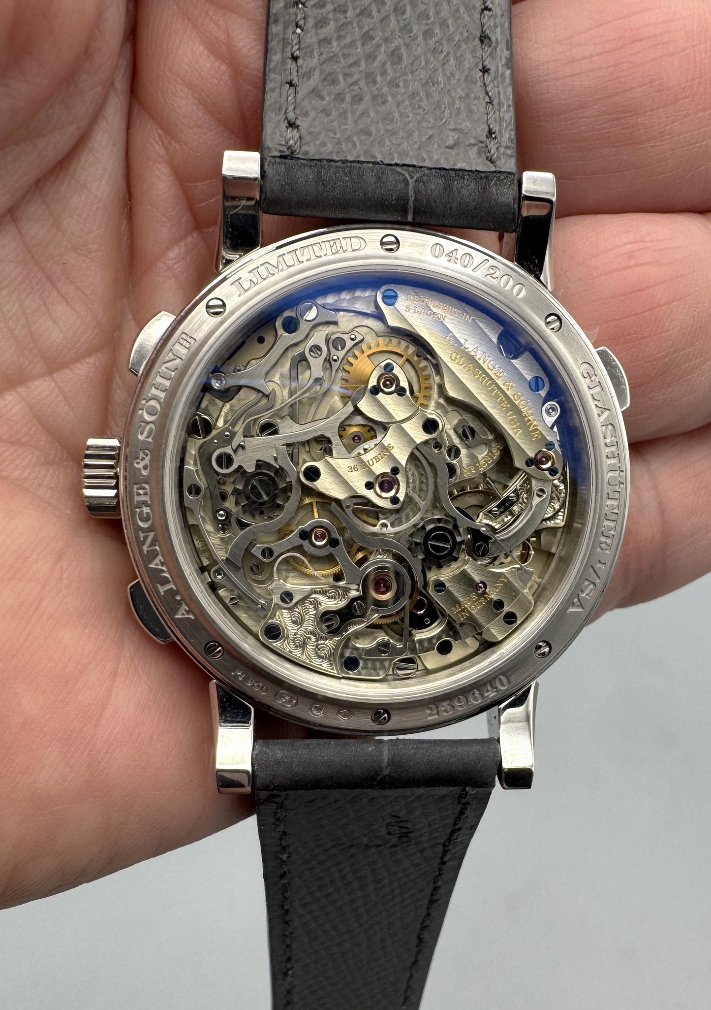 A Lange & Sohne 1815 Rattrapante Ref 425.025 Platinum Limited Edition of 200 Unused