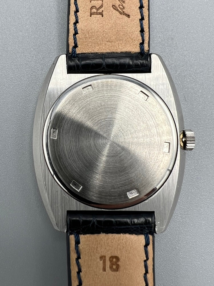 Patek Philippe Ref 3579-1A, stainless steel cushion shaped, starburst blue dial, 1974 Mint