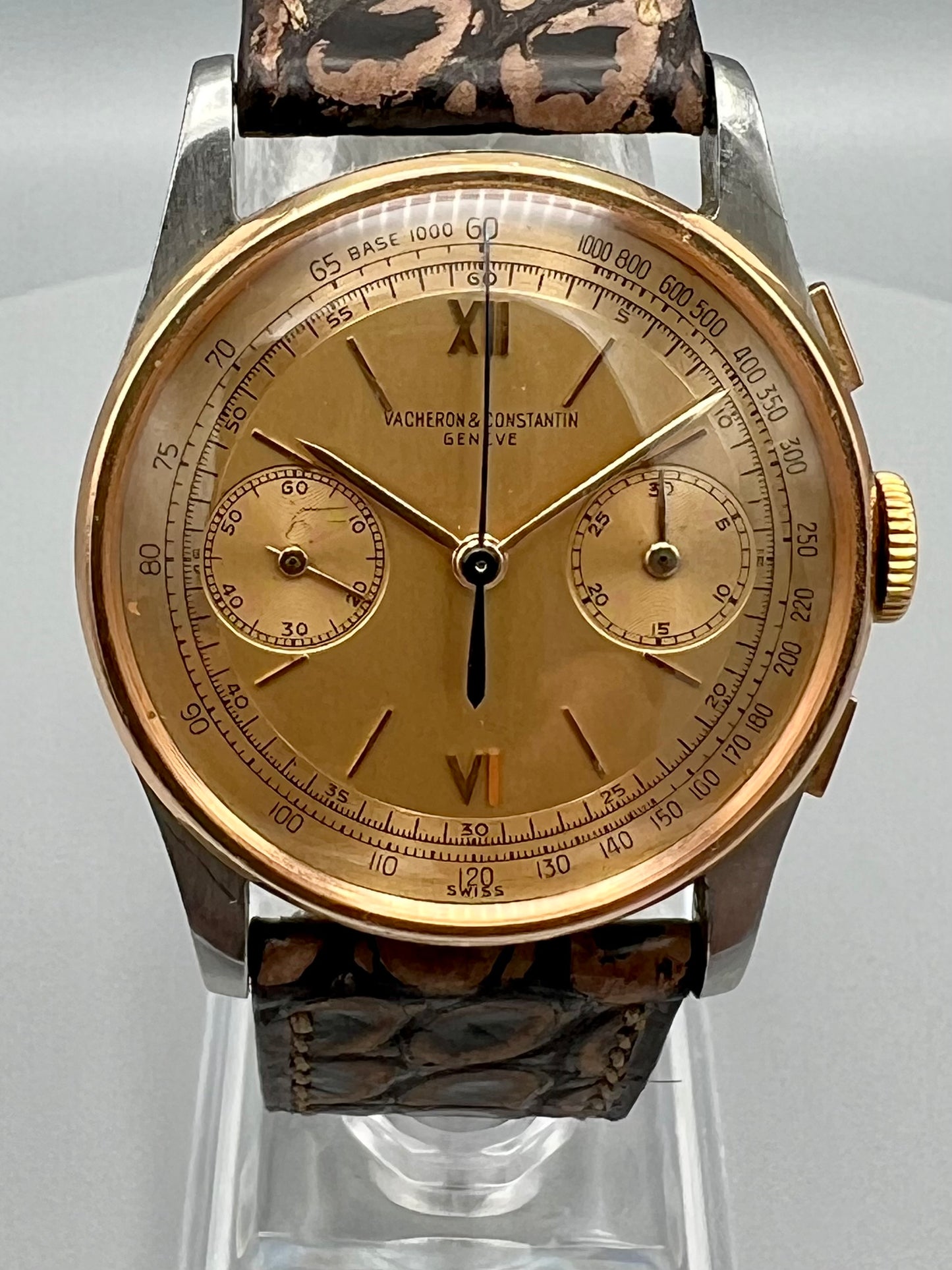 Vacheron Constantin Extremely Rare Stainless Steel and Rose Gold Chronograph with Champagne Dial circa 1945