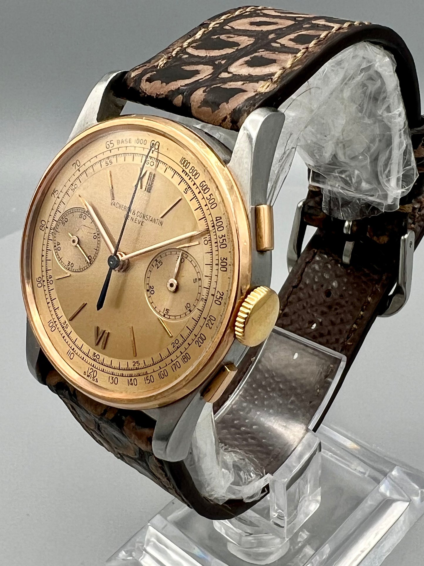 Vacheron Constantin Extremely Rare Stainless Steel and Rose Gold Chronograph with Champagne Dial circa 1945