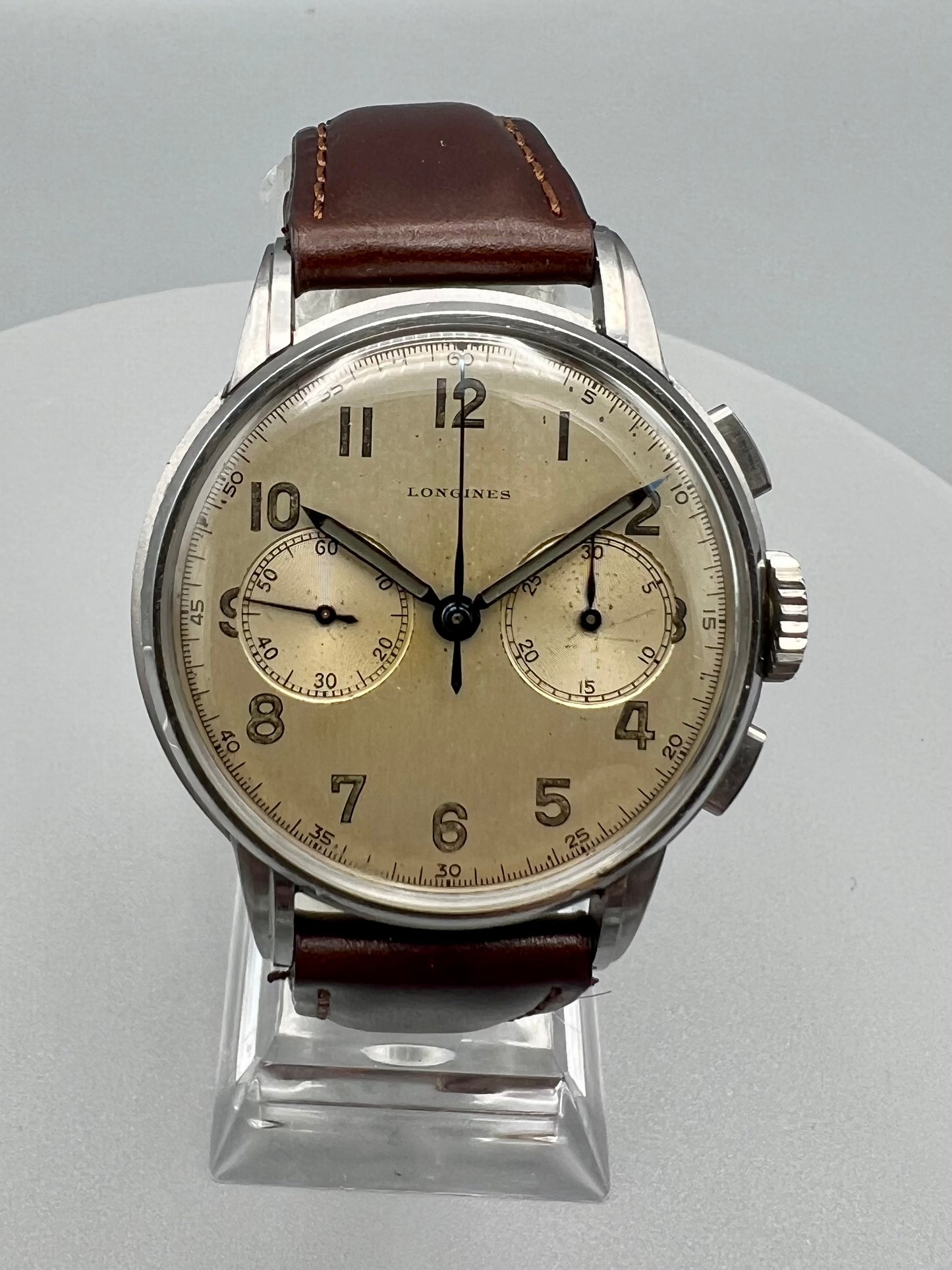 Longines Ref 13 ZN Flyback Rare Stepped Lugs Chrono, 37.5 mm, 1940s