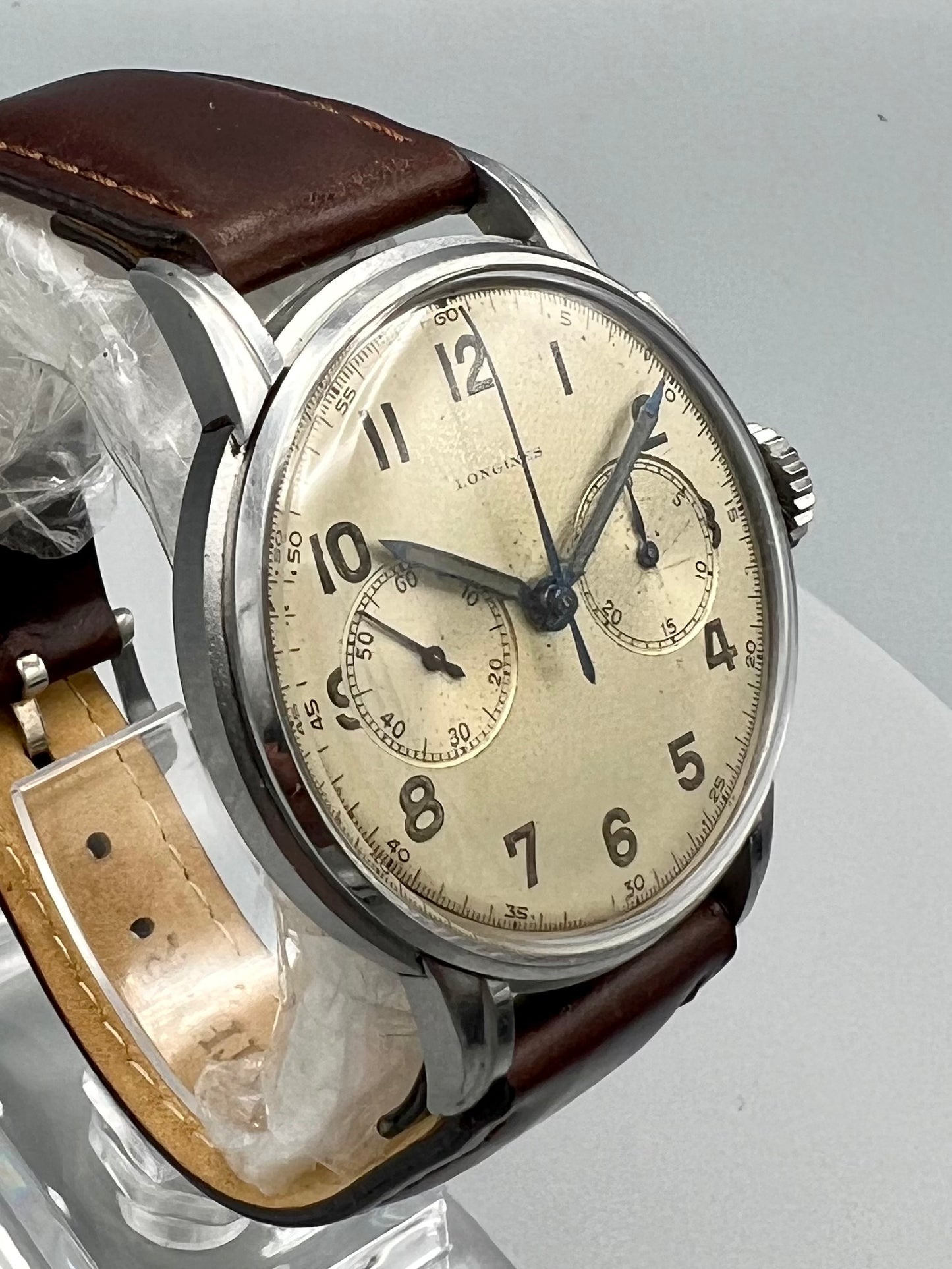 Longines Ref 13 ZN Flyback Rare Stepped Lugs Chrono, 37.5 mm, 1940s