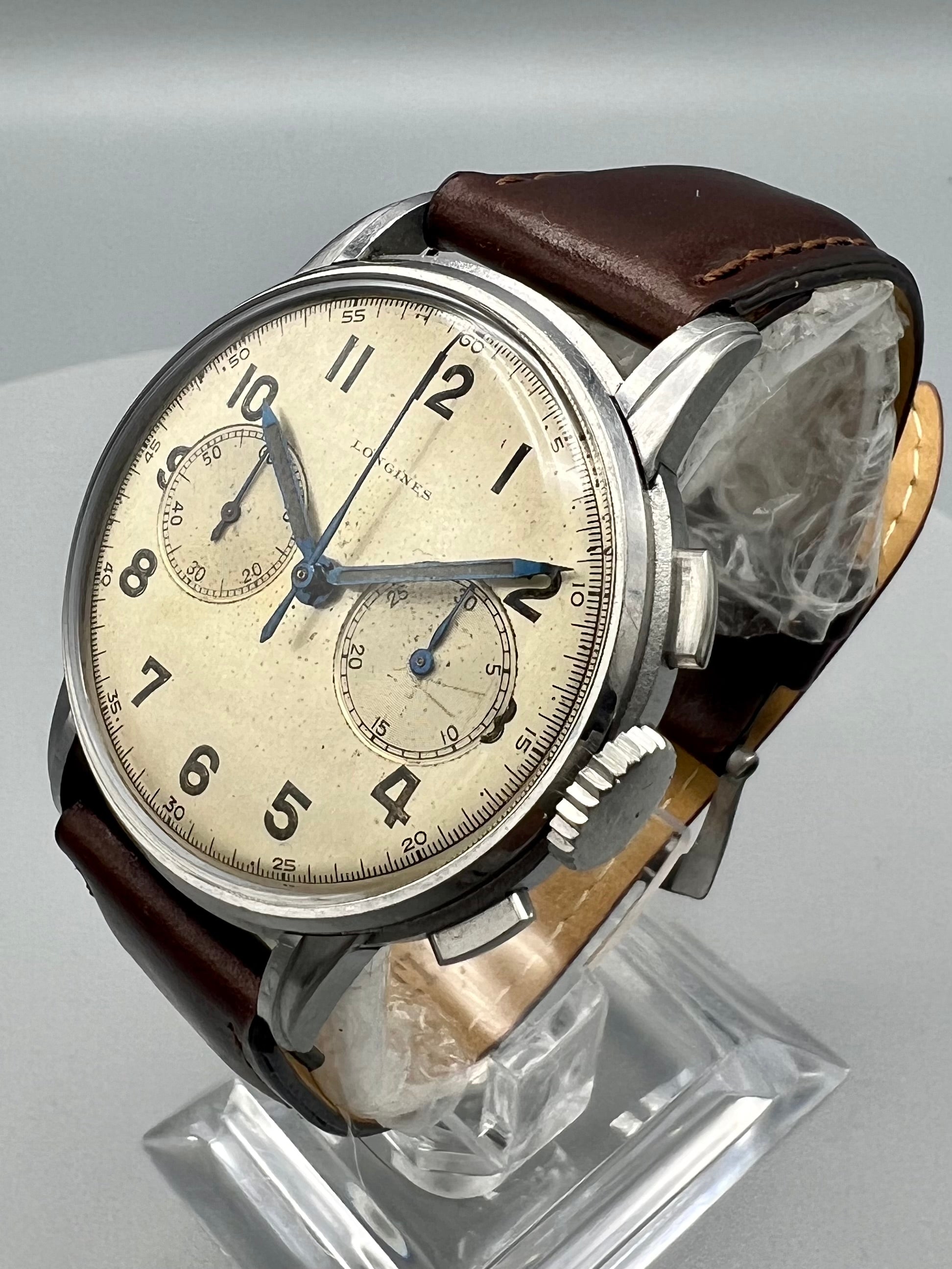 Longines Ref 13 ZN Flyback Rare Stepped Lugs Chrono 37.5 mm 1940s