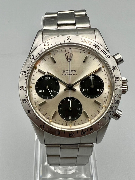 Rolex Ref 6239 First Series Cosmograph Daytona, Silver Dial, All Original, Warranty Papers and Box, 1964