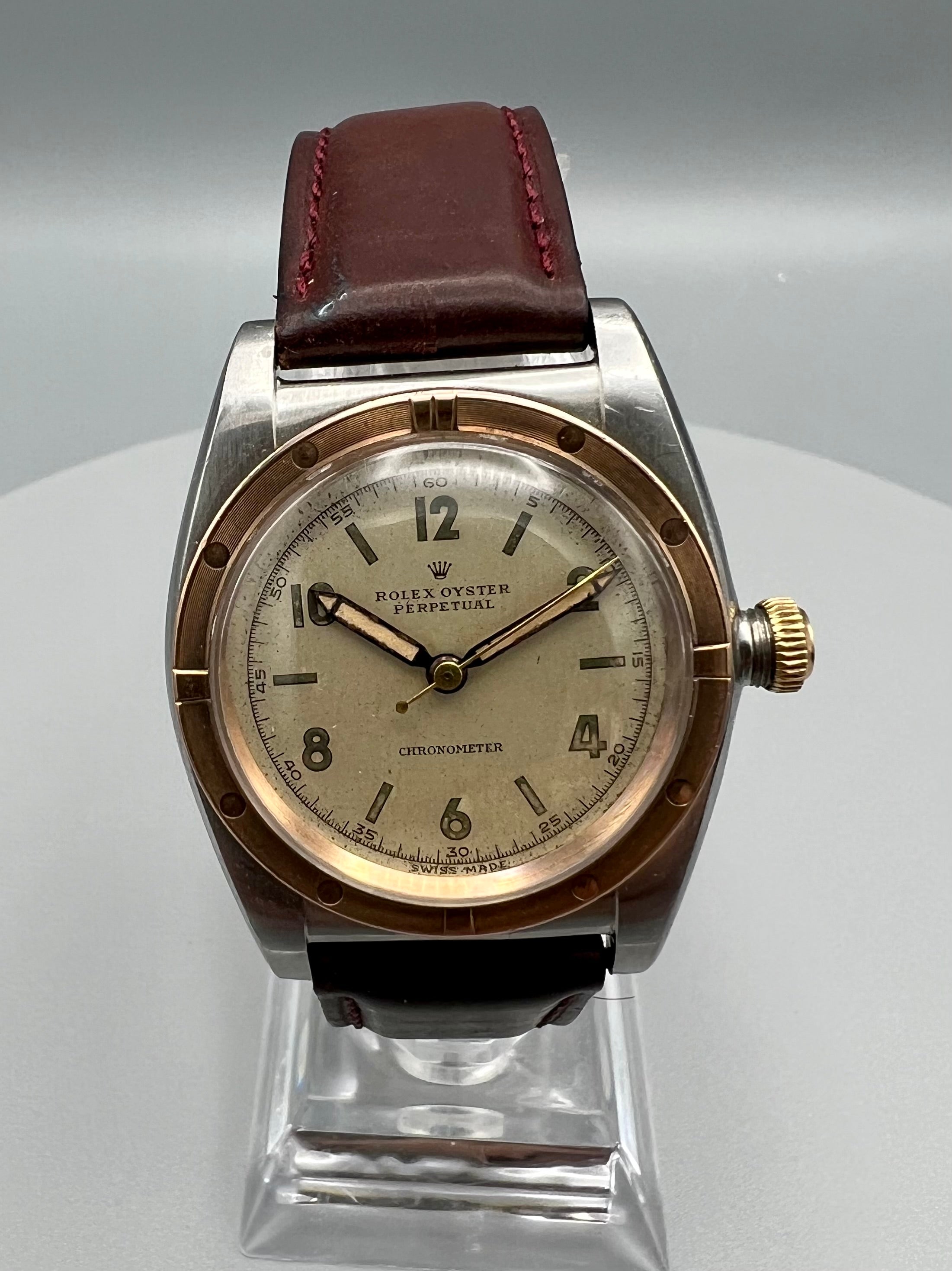 Rolex Ref 3372 Oyster Perpetual ‘Bubbleback’ Stainless Steel and Rose Gold  Watch, circa 1945