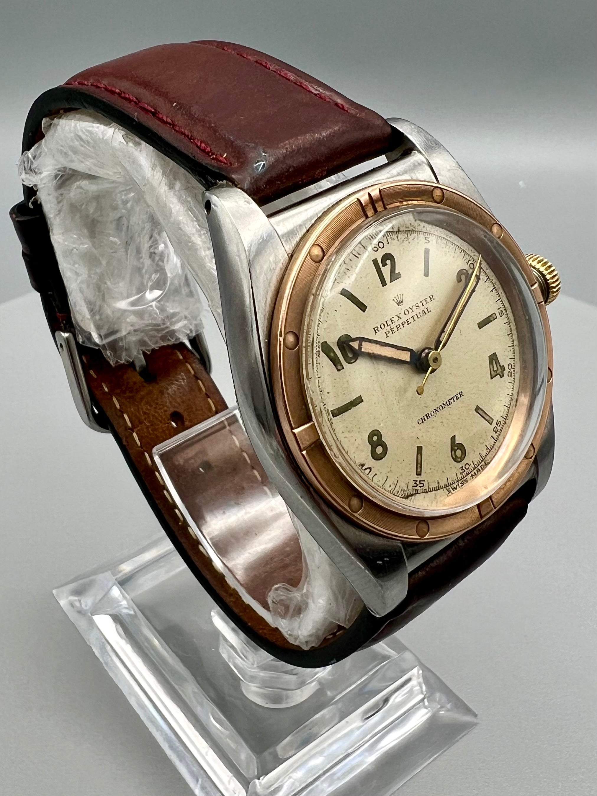 Rolex Ref 3372 Oyster Perpetual ‘Bubbleback’ Stainless Steel and Rose Gold  Watch, circa 1945