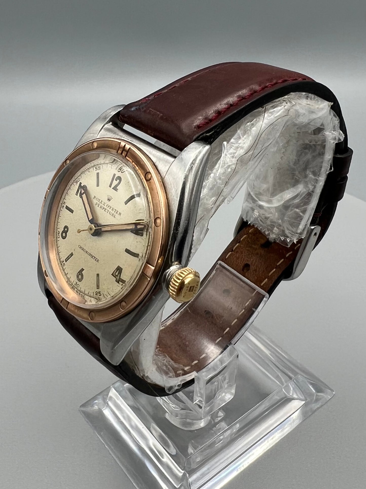 Rolex Ref 3372 Oyster Perpetual ‘Bubbleback’ Stainless Steel and Rose Gold Watch, circa 1945