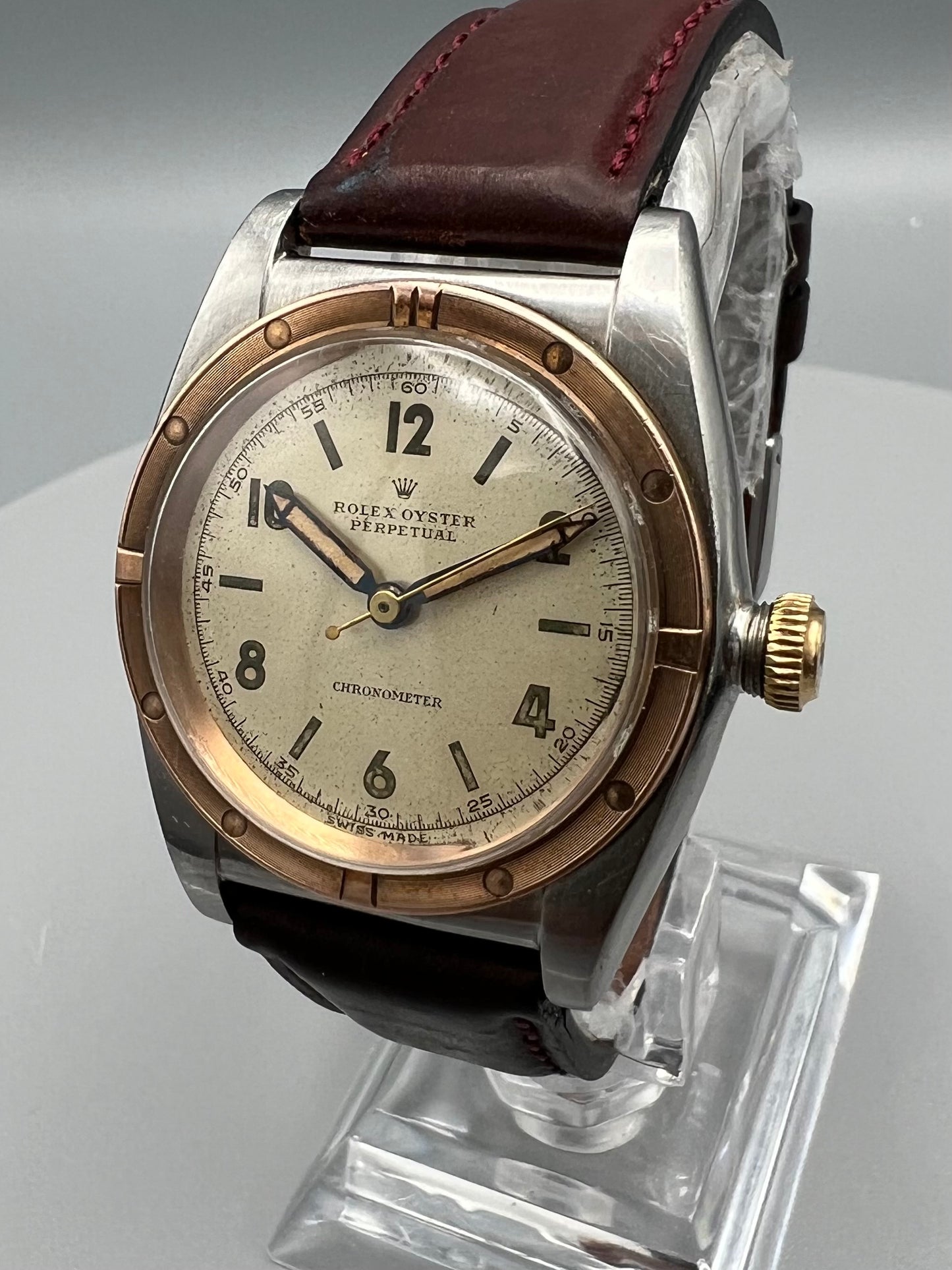 Rolex Ref 3372 Oyster Perpetual ‘Bubbleback’ Stainless Steel and Rose Gold Watch, circa 1945