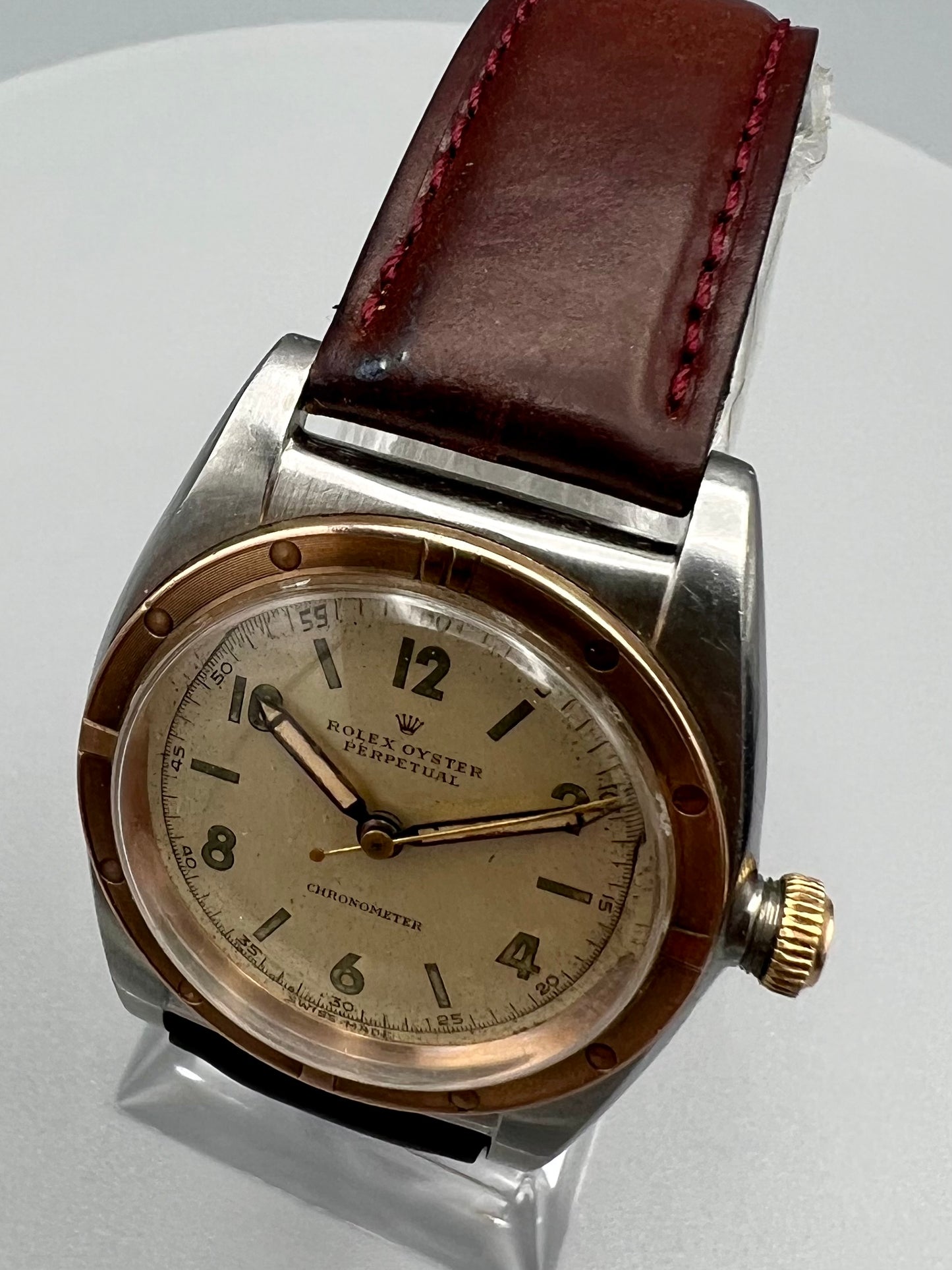 Rolex Ref 3372 Oyster Perpetual ‘Bubbleback’ Stainless Steel and Rose Gold Watch, circa 1945